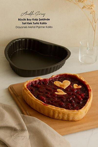 Anadolu Saray Large Size Heart-Shaped Tart Cake Pie Mold – Durable Metal Baking Mold