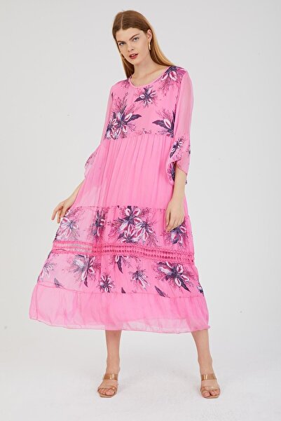 della moor Ροζ ιταλικό φόρεμα με λουλουδάτο σχέδιο με επένδυση από μετάξι