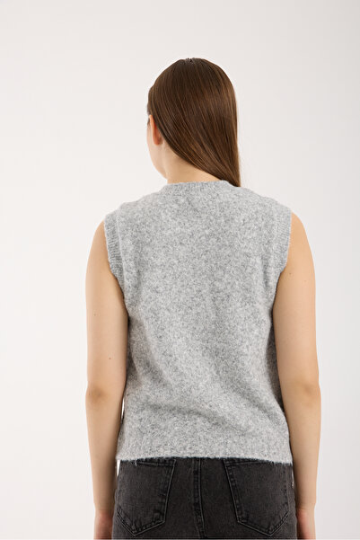 İLKCET MODA Sleeveless Buttoned Gray Thick Knit Cardigan