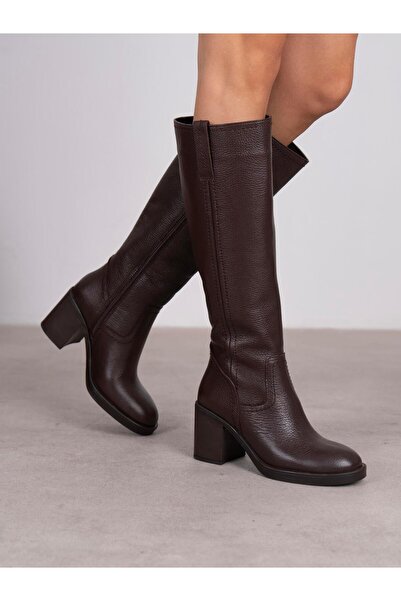 ECENİN BUTİĞİ Nives Kahve Hakiki Deri Kadın Çizme