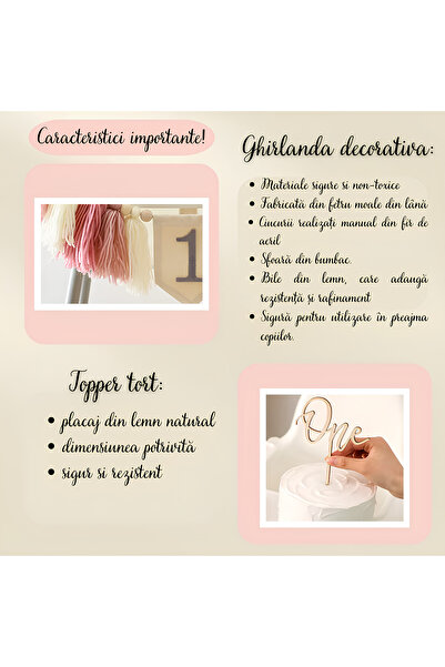 Arelair Magic Box Baby 1 Year Decoration Set, 3 Pieces, Balloon 1, Garland, Topper One, Gift, White and Pink