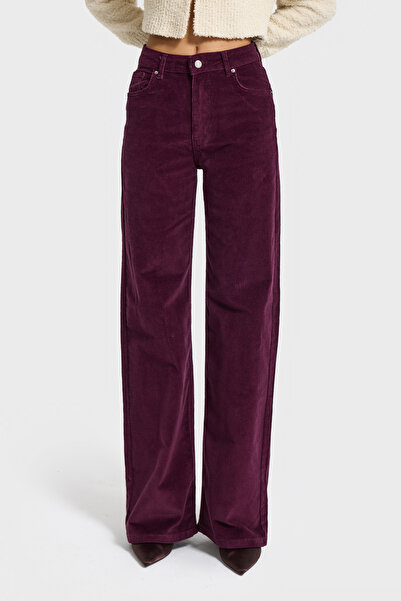its basic Women's Purple Color 26W5-111 Straight Cropped Fit Elastane Fabric Slim F Corded Fabric Velvet Velvet Fabric Pants