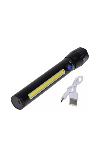 OEM TD-C83 flashlight with 7 W CREE LED, 7 W COB side LED, integrated battery, telescopic zoom