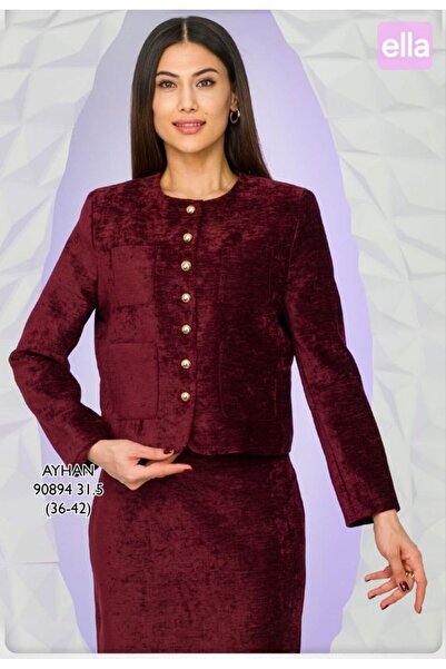AYHAN Buttoned Velvet Chiffon Skirt Suit