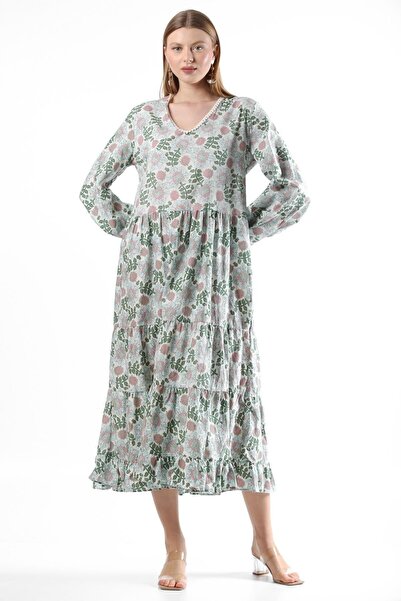 della moor Μακρύ υφαντό φόρεμα με φλοράλ στάμπα με βολάν