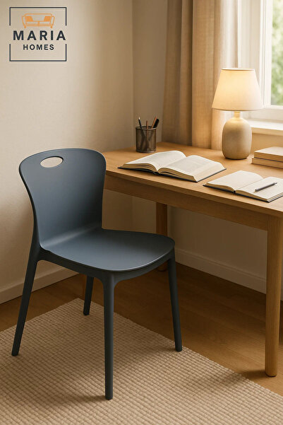 MARIA HOMES Grey Plastic Chair Modern Lightweight Armless Chair with Back Handle Cutout for Indoor & Outdoor Use