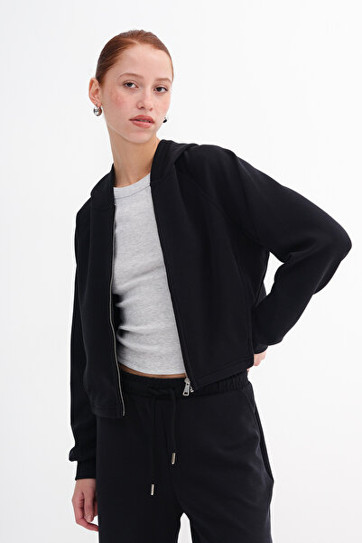 Addax Zippered Hooded Modal Cardigan H12169