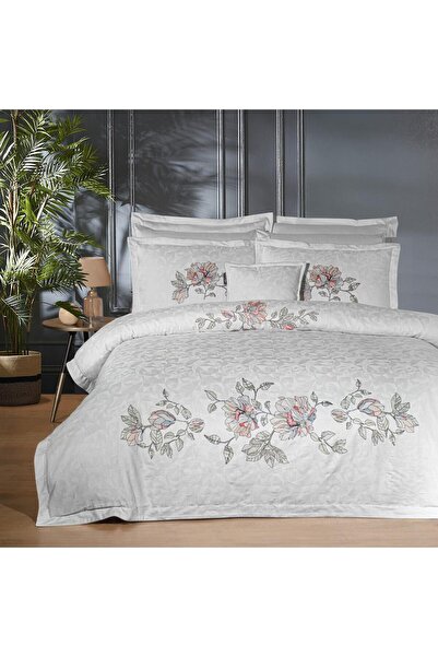 Sarev طقم غطاء لحاف مزدوج من الساتان القطني 100% من إيلاي، 300 خيط في البوصة، لون رمادي