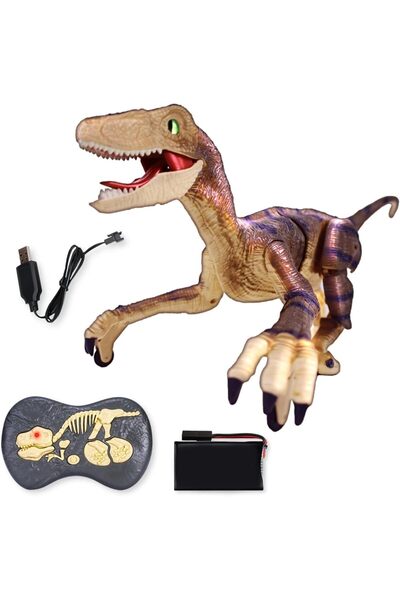 fitto Velociraptor Remote Control Dinosaur Toy with Moving Legs, Glowing Eyes, Rechargeable Battery, Sound