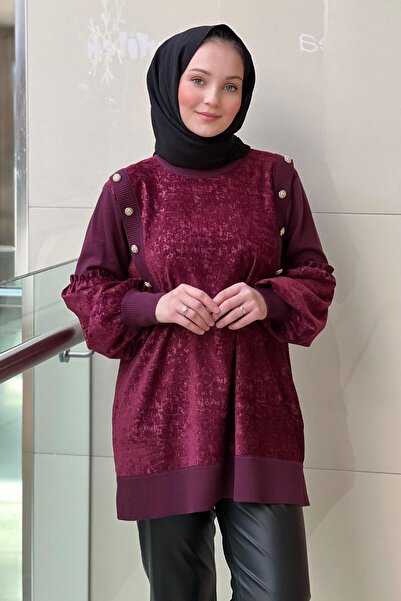 Ghisa Velvet Tunic with Buttoned Shoulders and Knitwear Combination