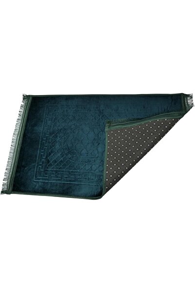 Home Dwell Premium Velvet Prayer Mat 80x120 cm – Anti-Slip Janamaz with Tasbeeh – Dark Green