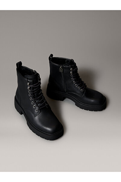 Calvin Klein Leather Chunky Heeled Lace-Up Boots