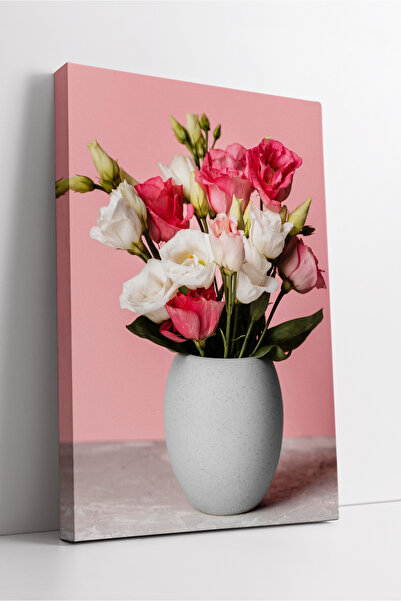 KOSS Dijital Decor modern minimalist cu vază cu flori albă roz, artă florală,...