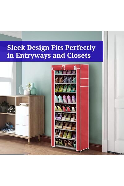 Home Dwell 9-Tier Multipurpose Shoe Rack with Zip Cover & Side Pockets (Dustproof)