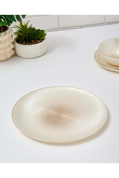 REDTAG Cream And Gold Embellished Glass Dinner Plate