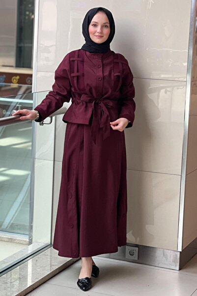 Ceremony Suit with a Jacket and a Skirt with Cage Detailing and Buttons on the Sides