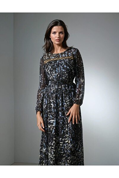 Vessmary VSM1033 day dress made of black veil with Printed and lace