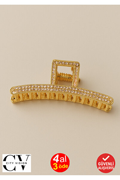 cityvision Agrafă de păr curbată cu piatră aurie de 7 cm – Agrafă de păr eleg...