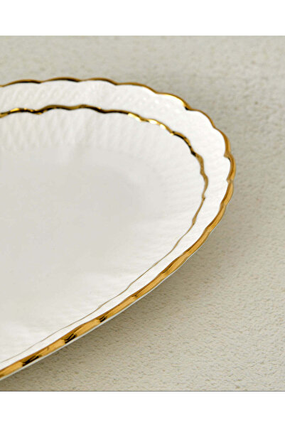 REDTAG White Shallow Oval Shaped Platter With Gold Rim