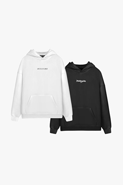 ablukaonline Ανδρικό oversized με κουκούλα Φούτερ με κουκούλα 2'Li Λευκό - Μαύρο