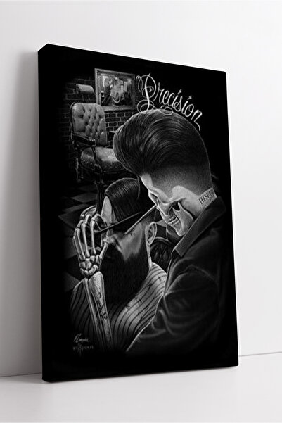 KOSS Dijital Karanlık Tonlarda Barber Precision Temalı Modern Berber Dekoru İ...