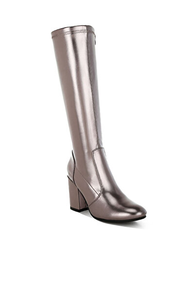 london Rag حذاء نسائي طويل من الجلد الصناعي المعدني باللون القصديري