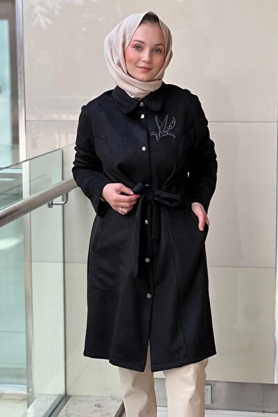 Nuss Shirt Collar Front Snap Fastener Waist Belted Nubuck Cap