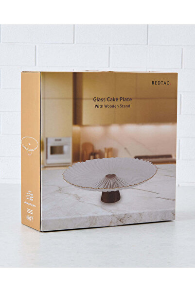 REDTAG Gold Glass Cake Plate With Wooden Stand