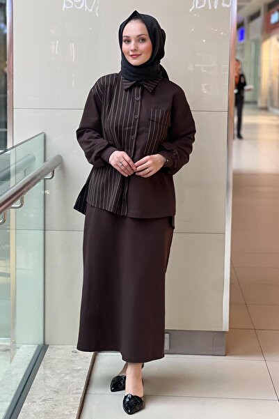 Nurcan Çetin Striped Pocket Shirt Skirt Set