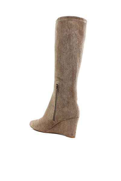 london Rag Women Microfiber Wedge Heel Boots in Taupe