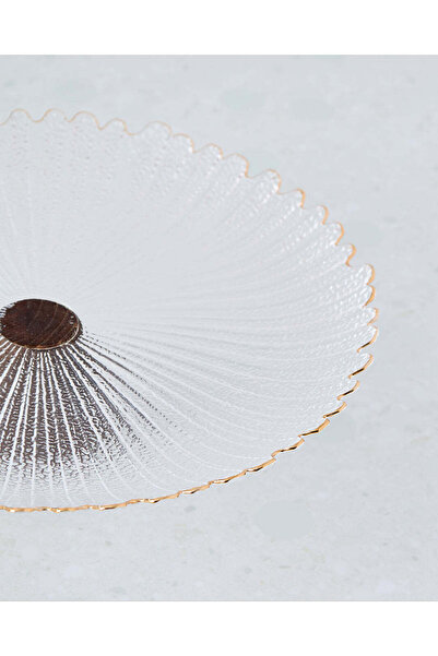 REDTAG Gold Glass Cake Plate With Wooden Stand