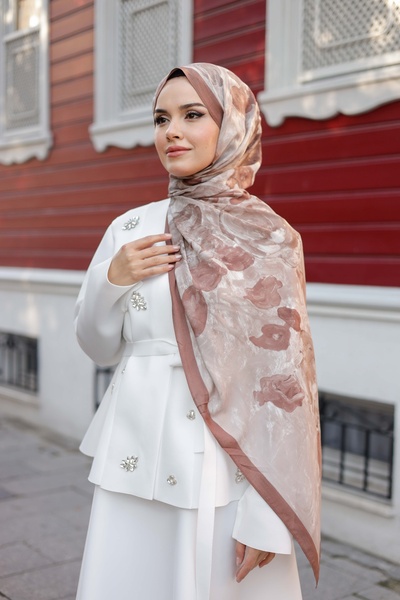 ipekistanbul 100% Organic Cotton Shawl - Rose Pattern - Onion Peel
