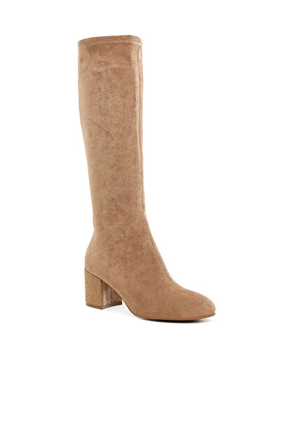 london Rag حذاء نسائي طويل حتى الركبة من الألياف الدقيقة باللون الجملي