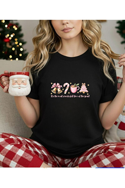 ASELİNDA Tricou cu mânecă scurtă cu tematică de Anul Nou guler rotund - Trico...