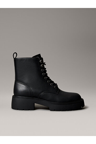 Calvin Klein Leather Chunky Heeled Lace-Up Boots