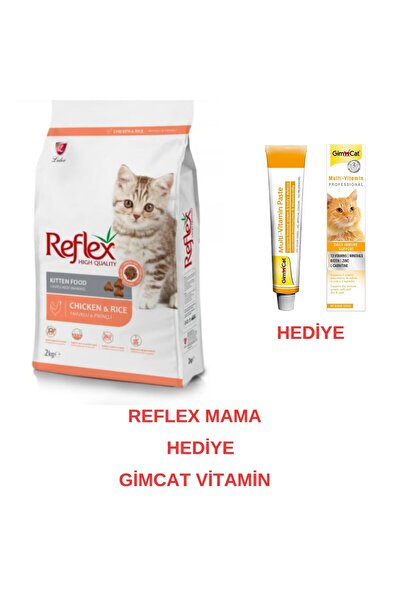 Reflex Kitten Cat 37/20 Chicken&Rice 2 Kg + Gimcat Vitamin 20 Gr