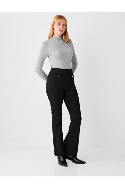 Jimmy Key Black Slim Fit Wide Leg High Waist Knitted Trousers