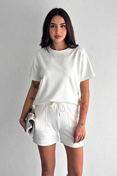 Swana طقم شورت نسائي من قماش المودال مع تطريز على شكل أرنب