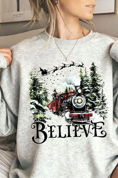 Know Kadın Gri Believe Yılbaşı Baskılı Bisiklet Yaka Oversize Sweatshirt