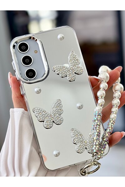 Go Aksesuar Galaxy A55 Uyumlu 3d Aynalı Charm Kelebek Oyuncaklı Silikon Kılıf