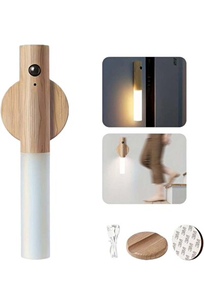 ZeeSquare Rechargeable Motion Sensor Night Light — Wooden Design Magnetic Wall Lamp (Warm & White LED, USB R