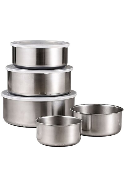 Retoo Set of 5 Stainless Steel Food Containers with Transparent Plastic Lids
