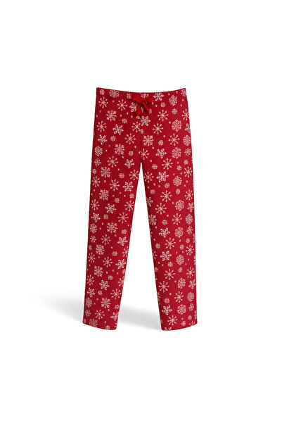 FORMO Women's Red Snowflake Fleece Pocketed Winter Thick Quality Pajama Bottoms