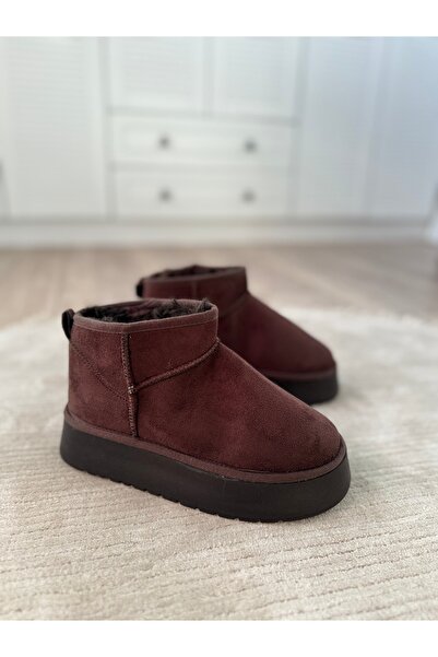 Desire Women's Brown Short Shearling Suede Boots |   Plush Lined |   Platform Sole Winter Boots