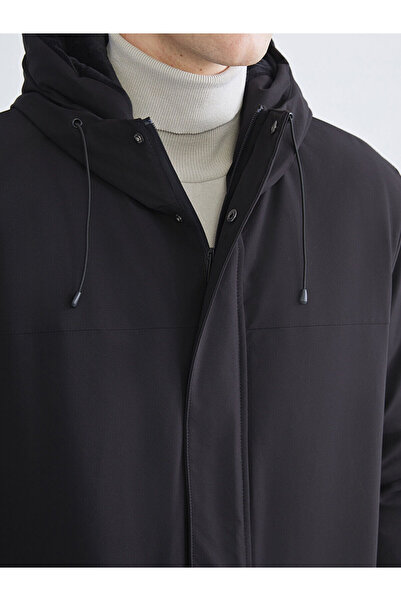 LC Waikiki Men's Black Standard Fit Hooded Coat