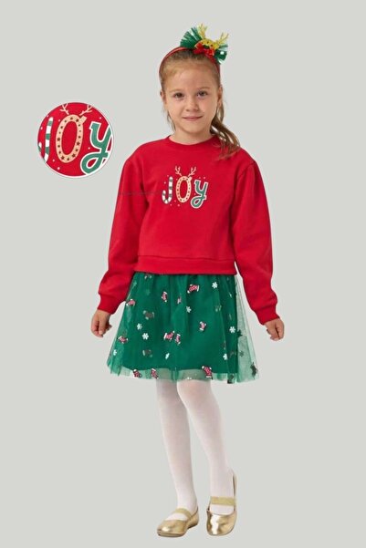 wakawakakidsstore New Year Themed'Joy' Printed Skirted Set (Red/Green Options)