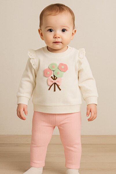 dinamik çocuk Baby Girl Süzene Daisy Bowknot 2-Piece Top and Bottom Set - Ribbed 2-Thread Seasonal 3-6-9-12 Months