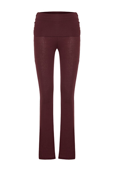 AQUELLA Maysa Beli Gathered Ribbed Knit Burgundy Trousers