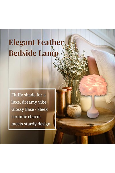 Festive Lights White Feather Table Lamp - 24 cm
