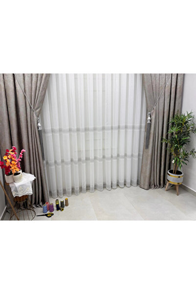 NİVEMESHOME 2075 Melody V-Grey 1/3 Pleated Bamboo Tulle Curtain